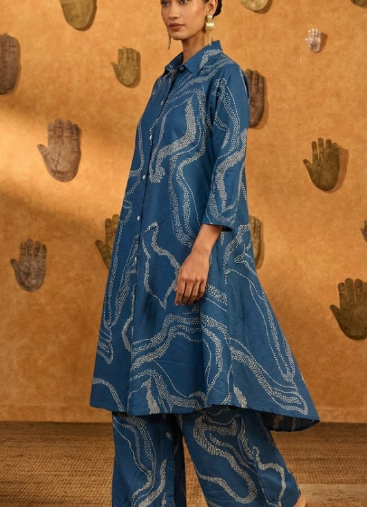 Indigo Bandhani Printed Cotton Kurta Set with Palazzo