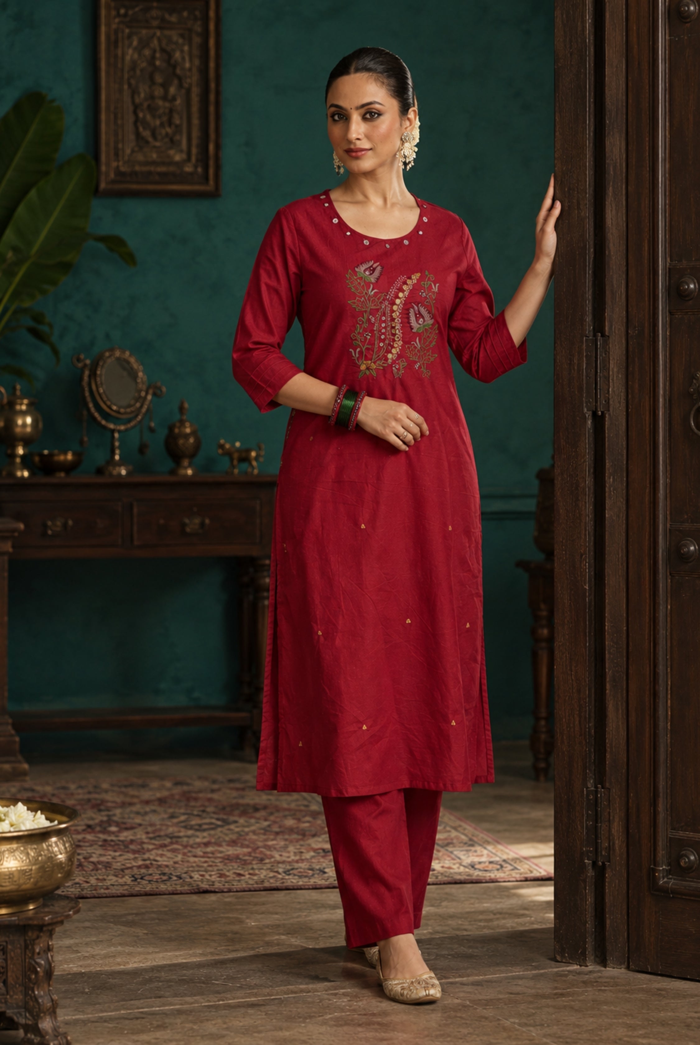 Ruby Bloom Embroidered Kurta Set