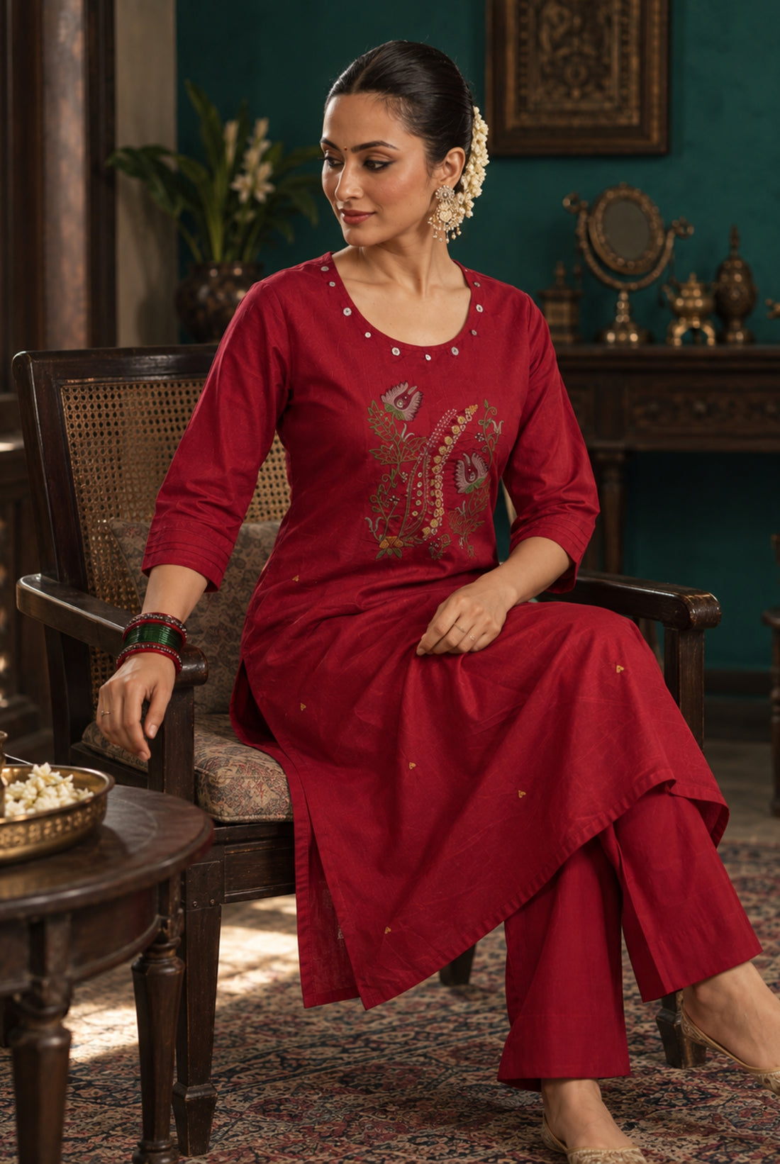 Ruby Bloom Embroidered Kurta Set