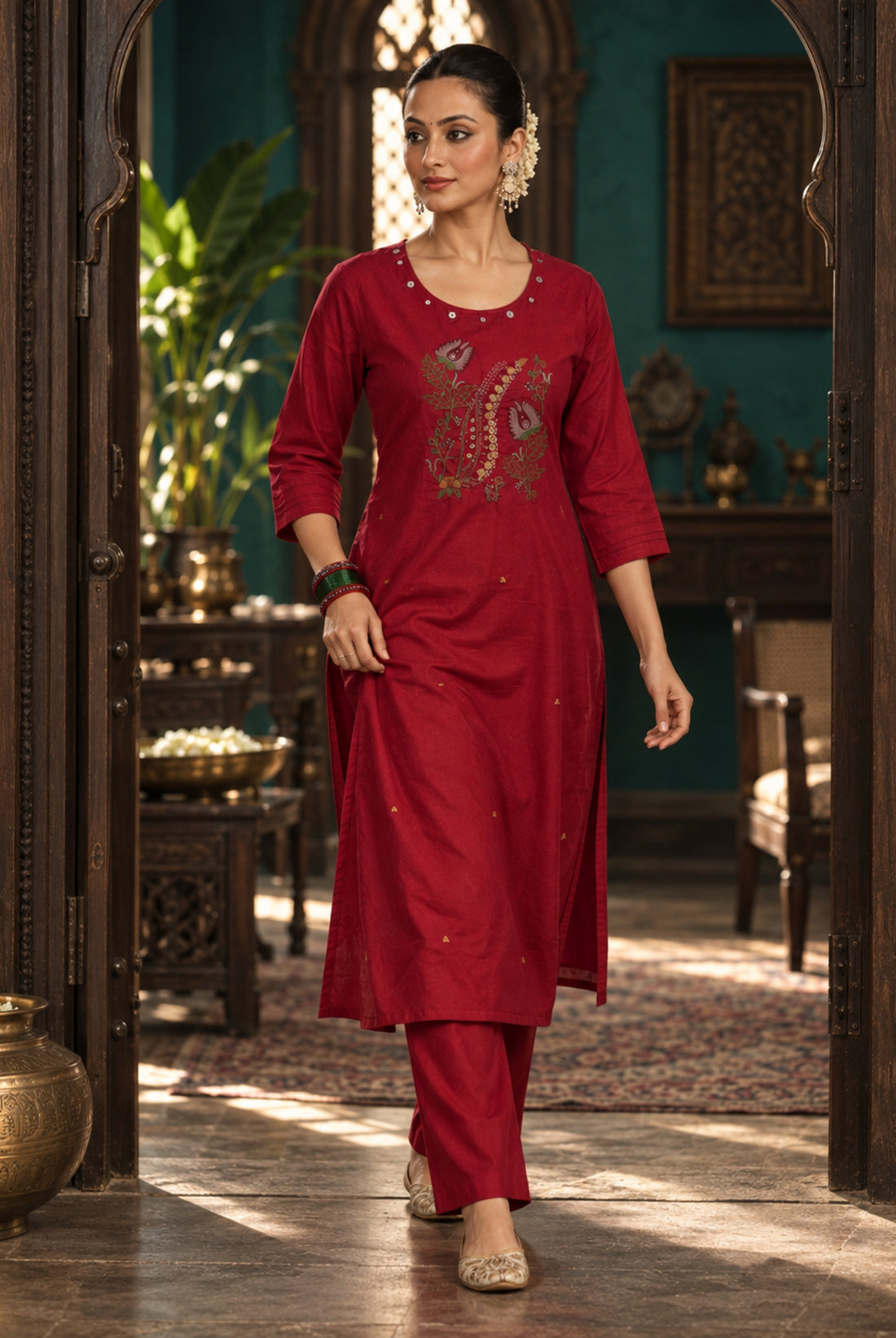 Ruby Bloom Embroidered Kurta Set