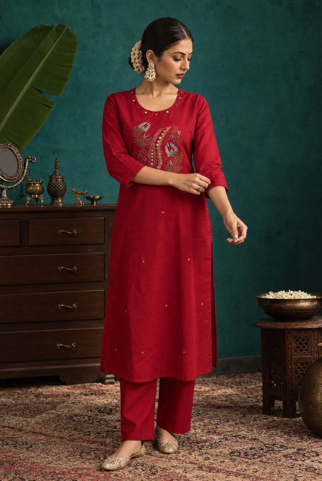 Ruby Bloom Embroidered Kurta Set