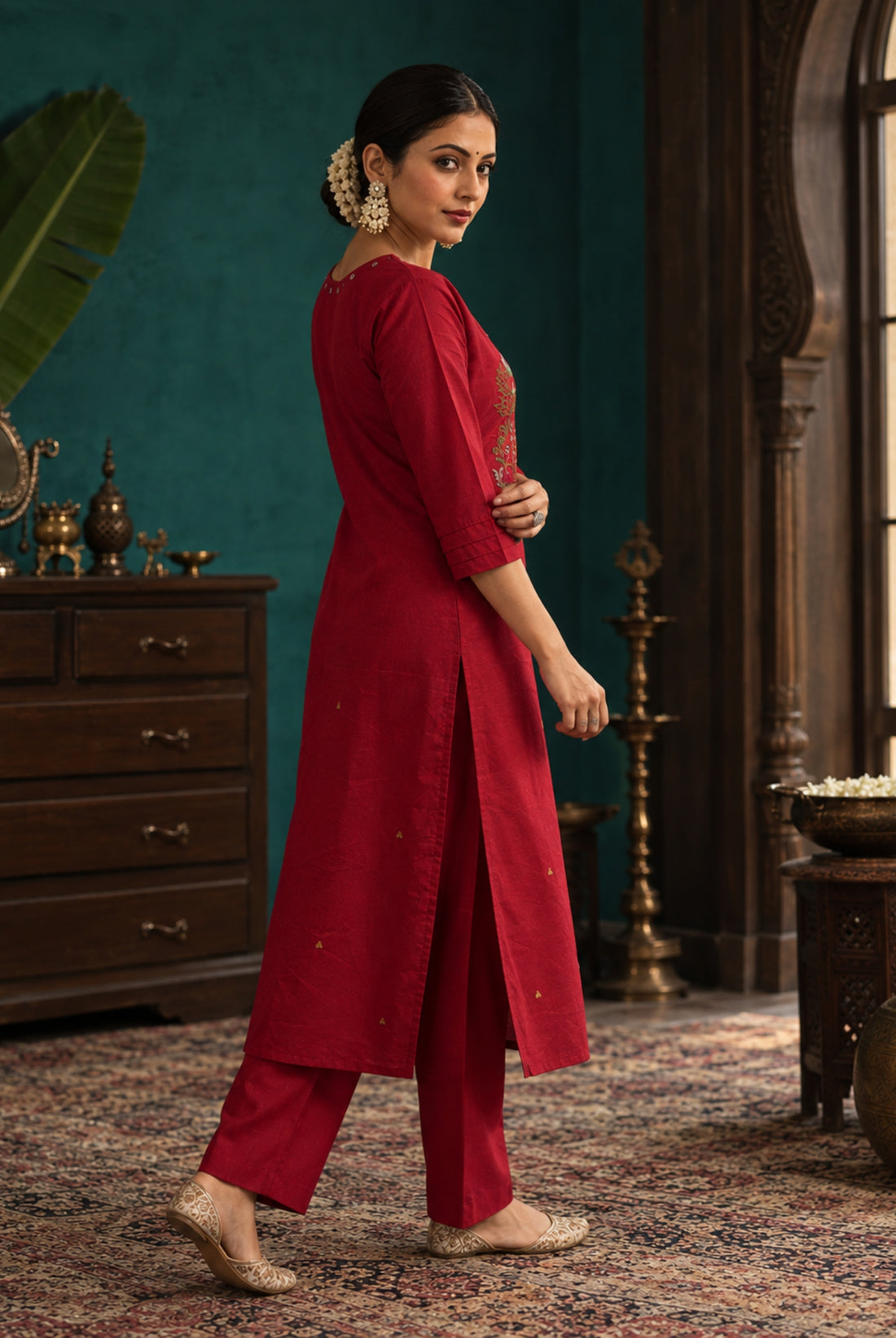 Ruby Bloom Embroidered Kurta Set