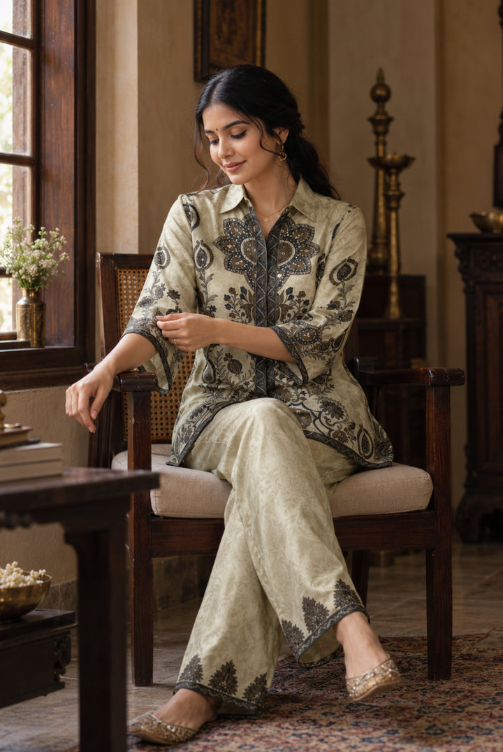 Ivory Heritage Printed Kurta Set
