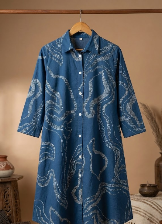 Indigo Bandhani Printed Cotton Kurta Set with Palazzo