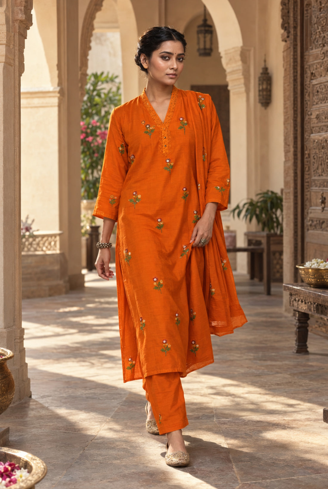 Marigold Bloom Embroidered Kurta Set