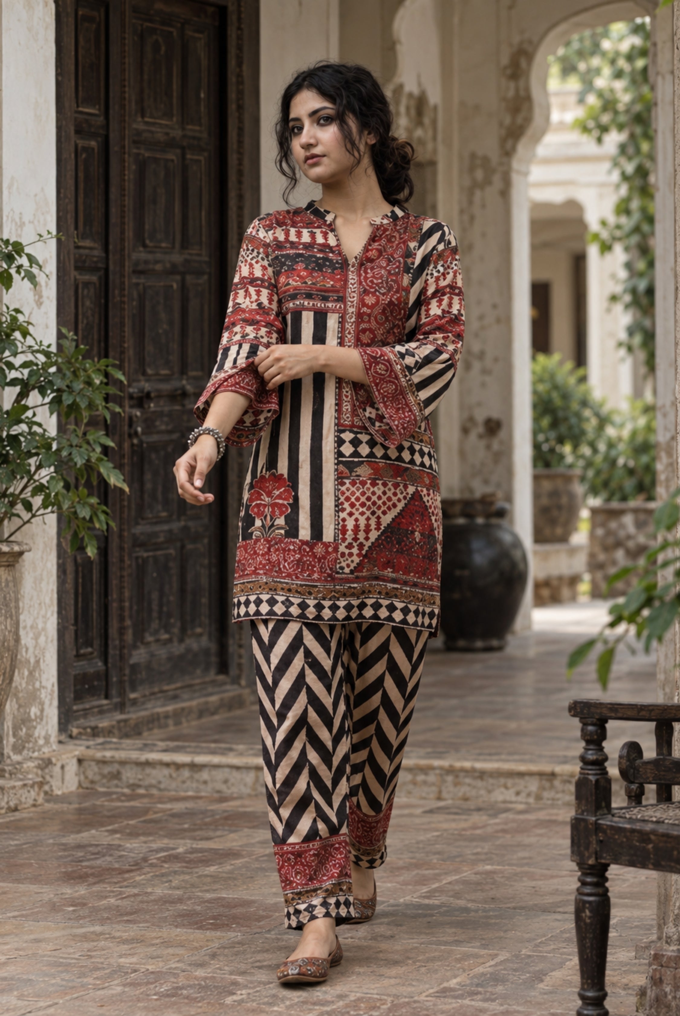 Maroon Mosaic Printed Cord Set