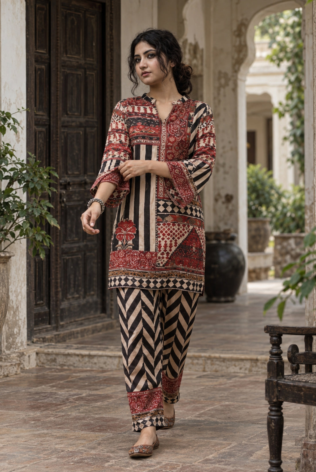 Maroon Mosaic Printed Cord Set