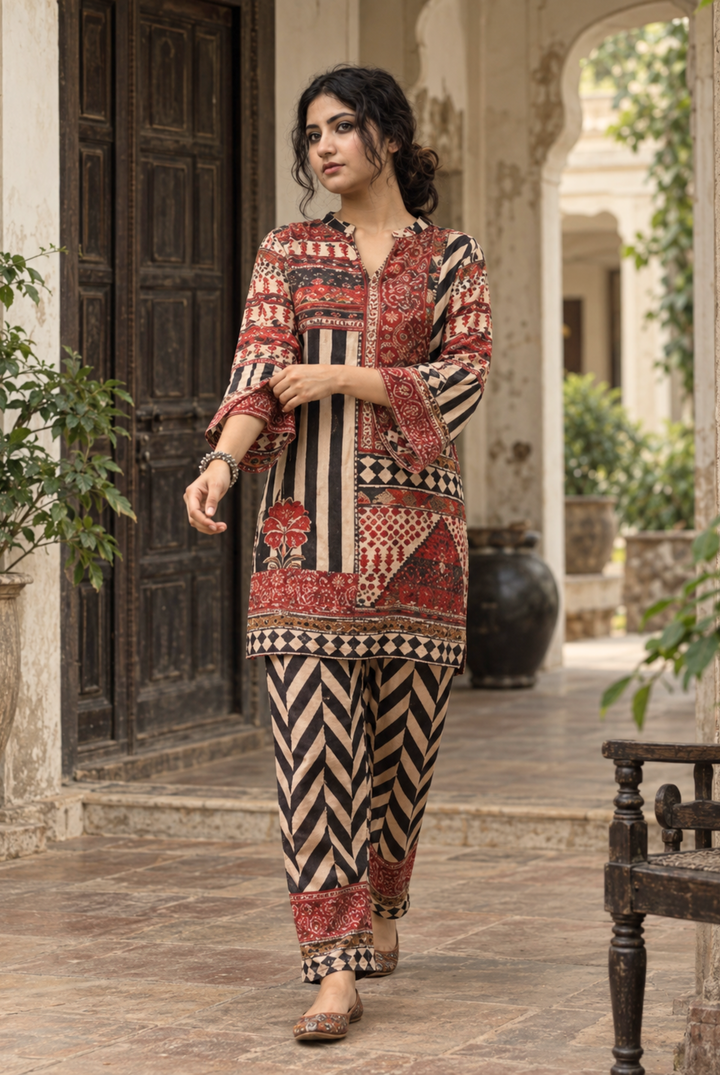 Maroon Mosaic Printed Cord Set