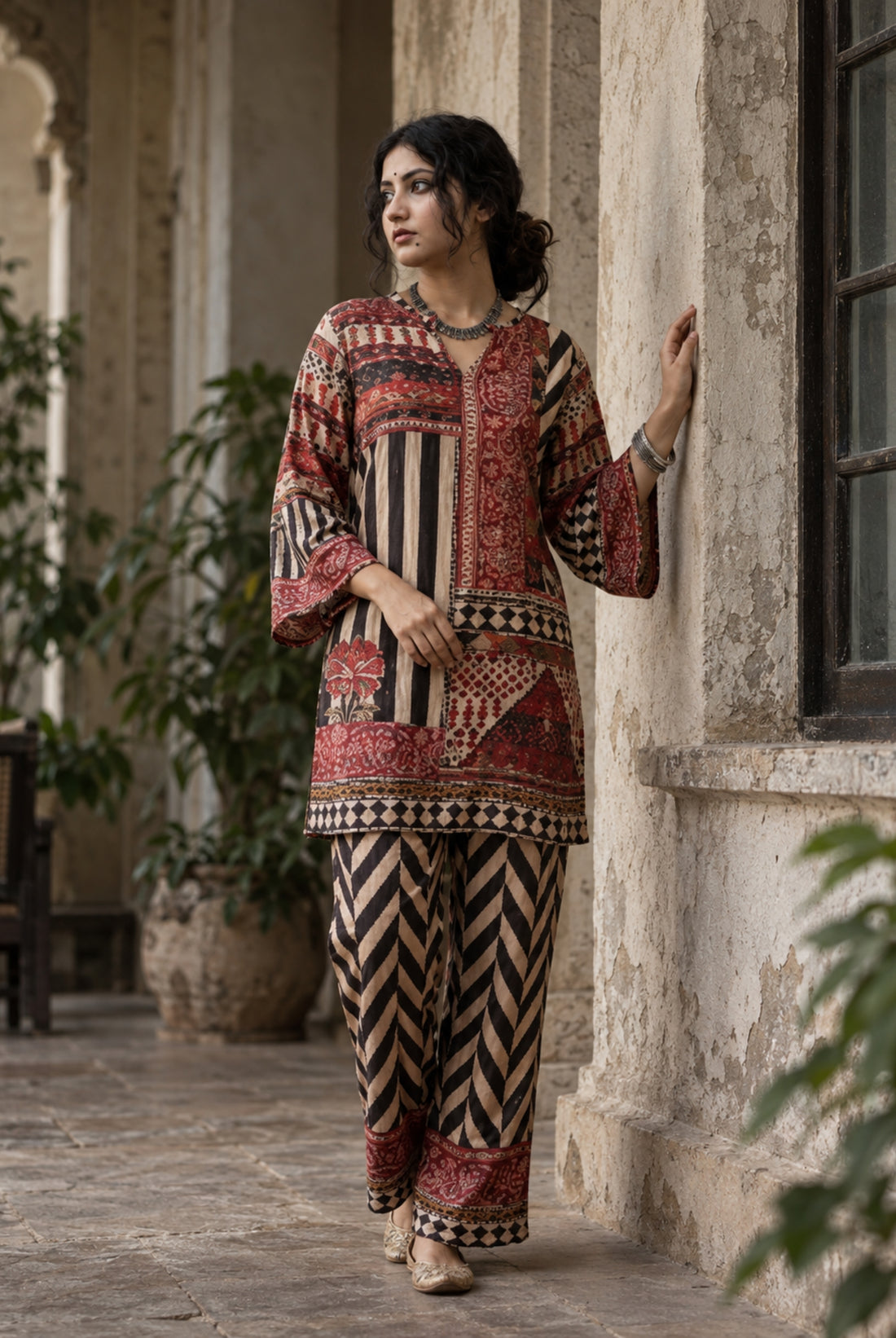 Maroon Mosaic Printed Cord Set