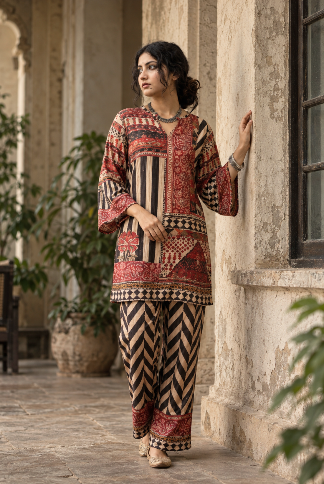 Maroon Mosaic Printed Cord Set