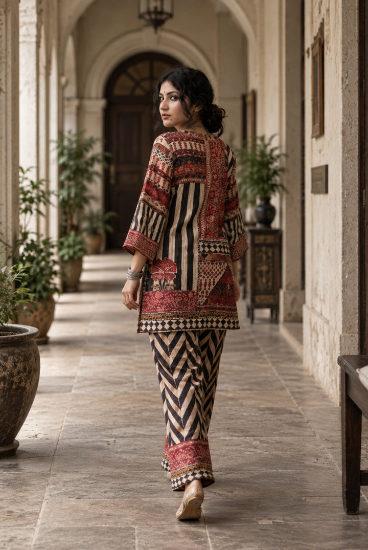 Maroon Mosaic Printed Cord Set
