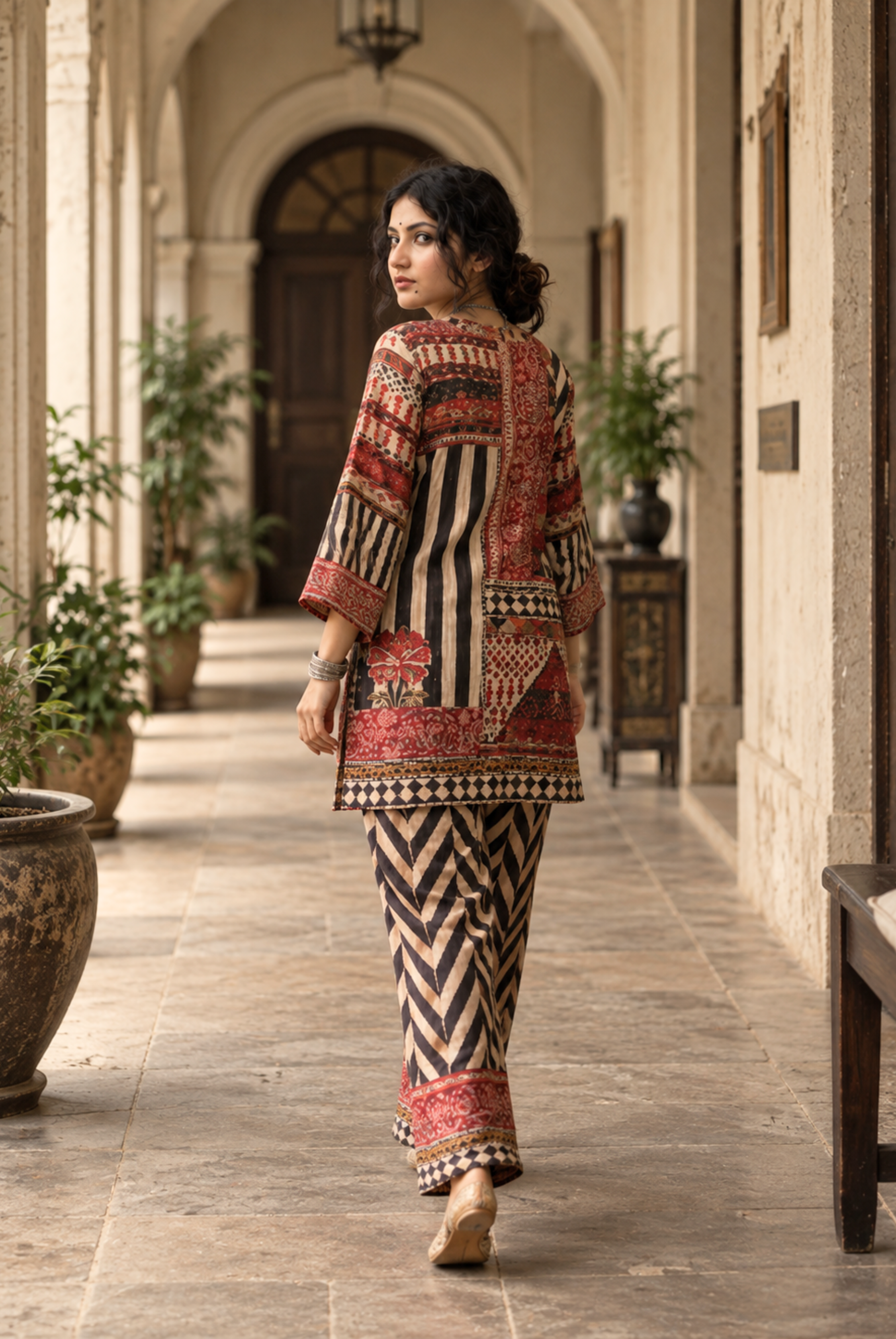Maroon Mosaic Printed Cord Set
