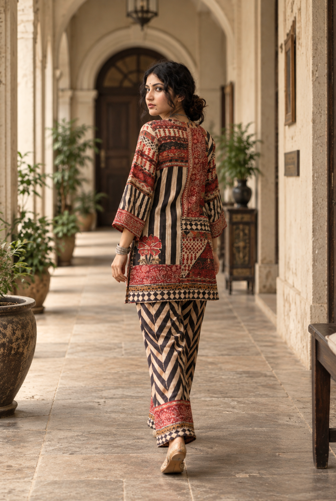 Maroon Mosaic Printed Cord Set