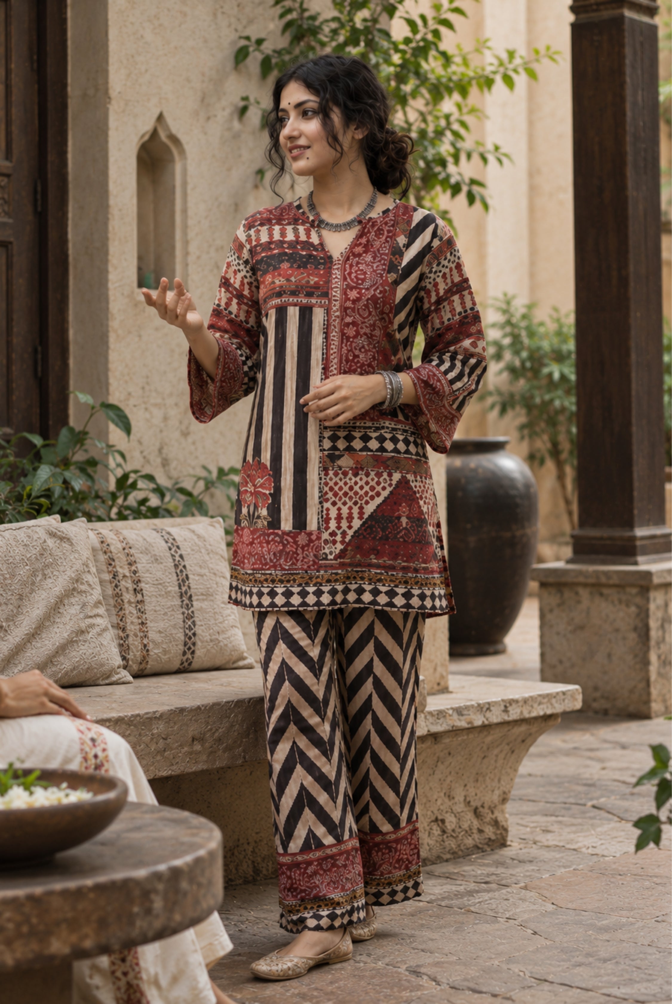 Maroon Mosaic Printed Cord Set