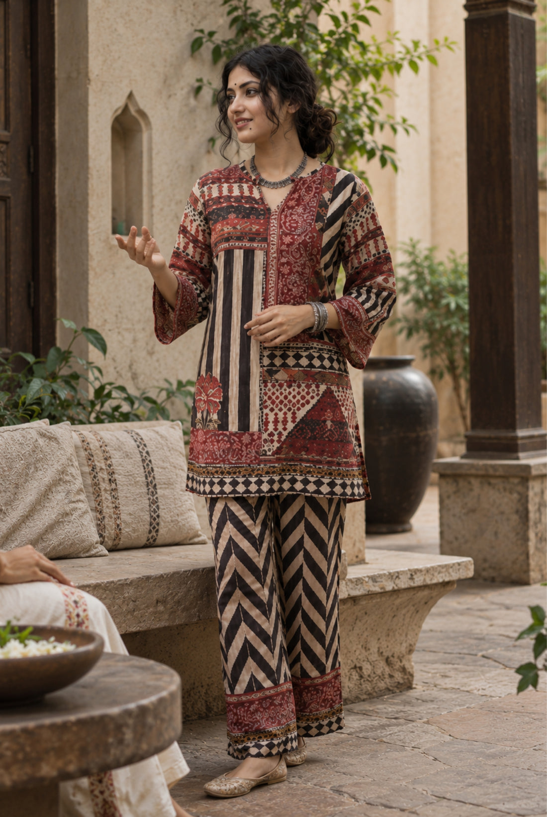 Maroon Mosaic Printed Cord Set