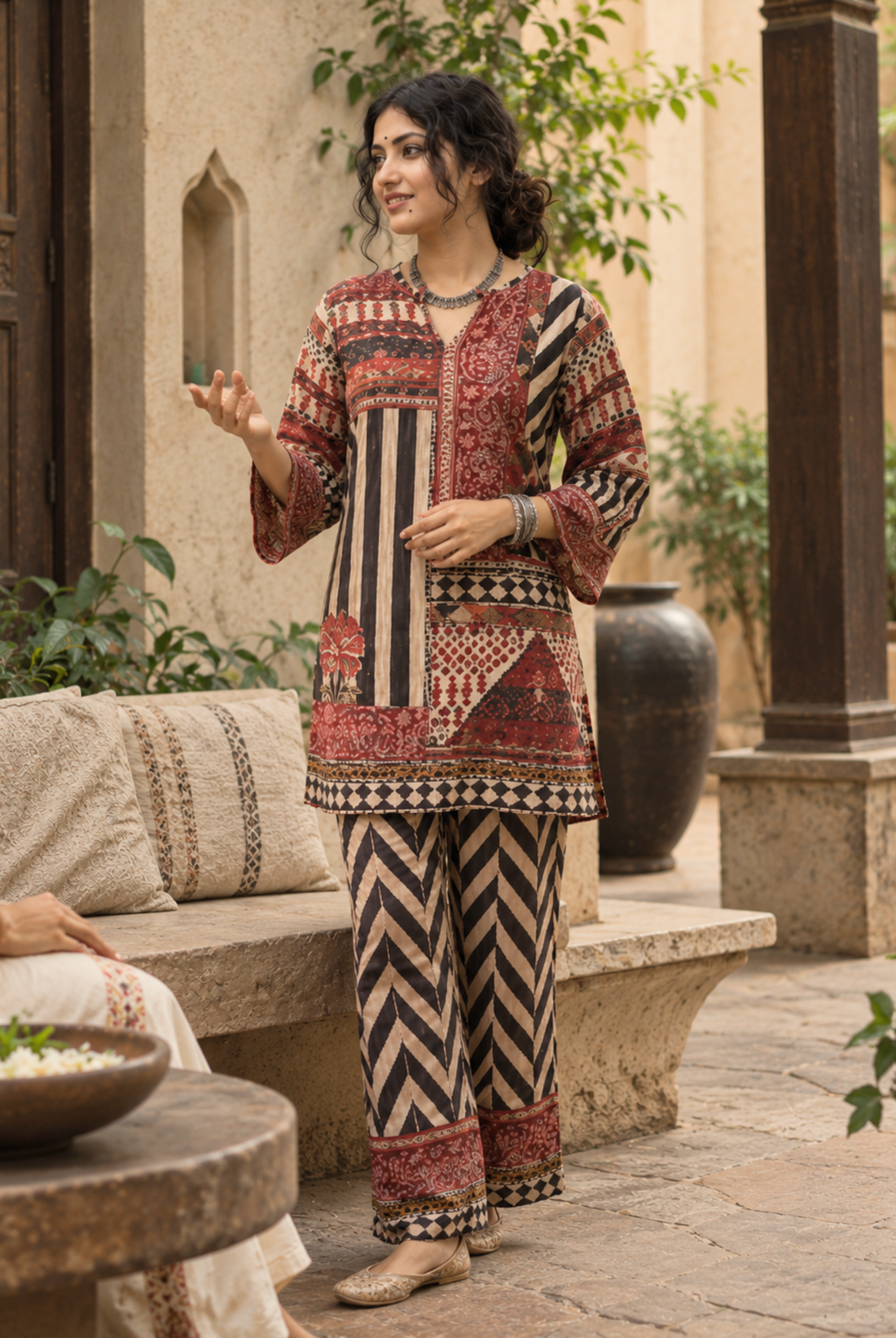 Maroon Mosaic Printed Cord Set