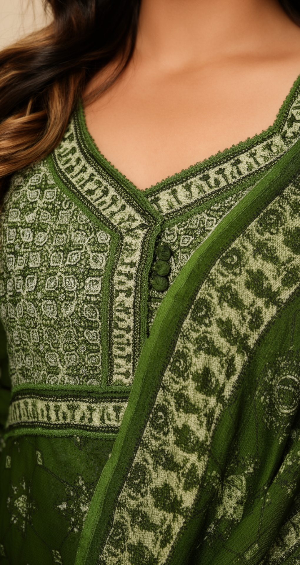 Olive Green Printed Kurta Set with Dupatta