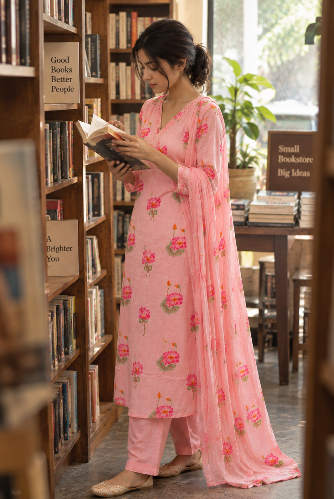 Pink Floral Printed Anarkali Suit Set with Dupatta