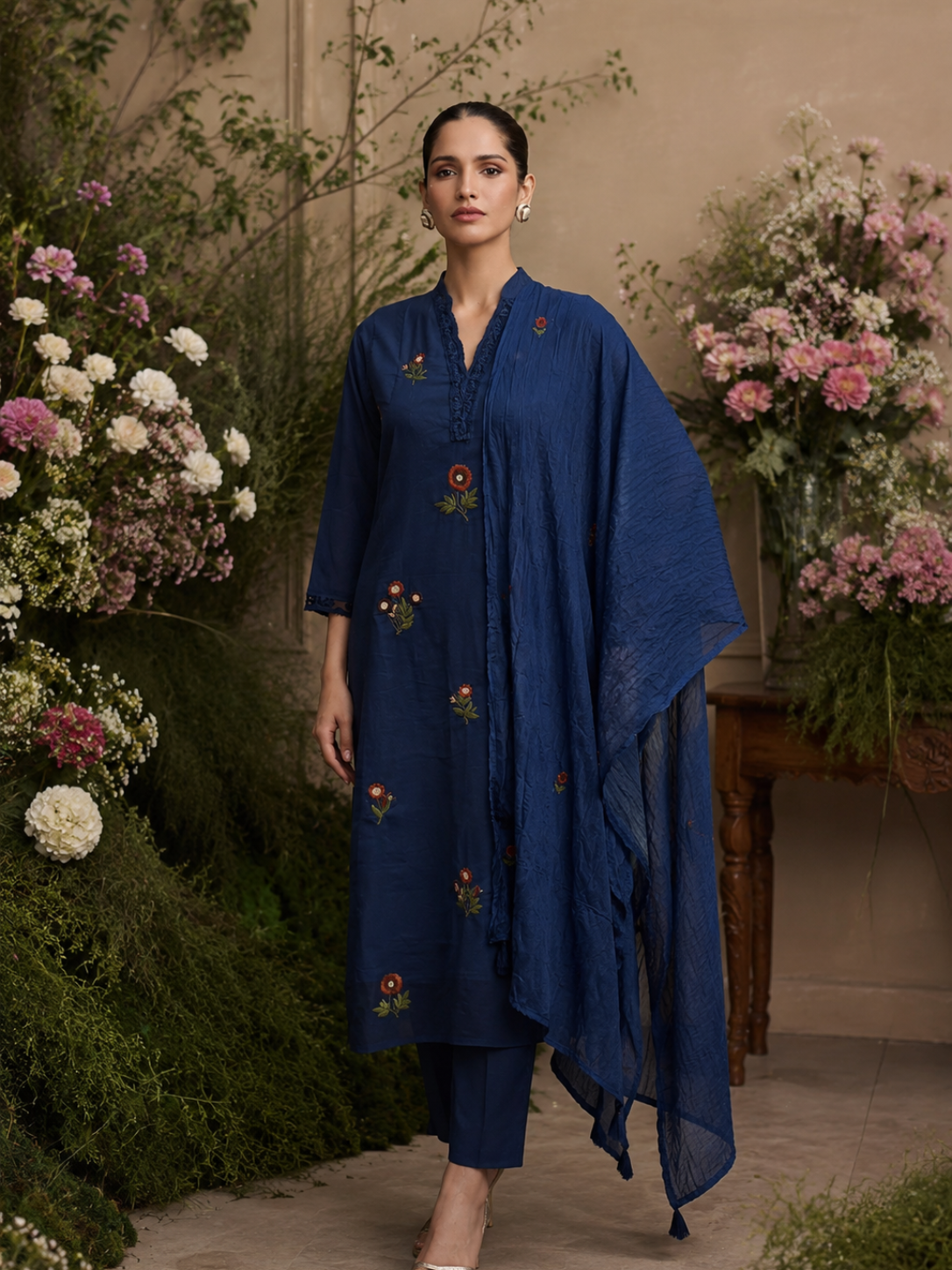 Midnight Bloom Embroidered Kurta Set