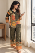 Olive Green & Mustard Printed Co-Ord Set for Women