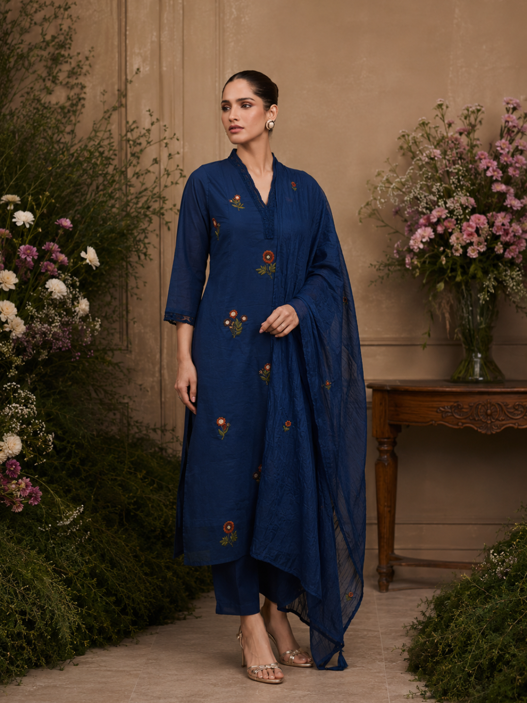 Midnight Bloom Embroidered Kurta Set