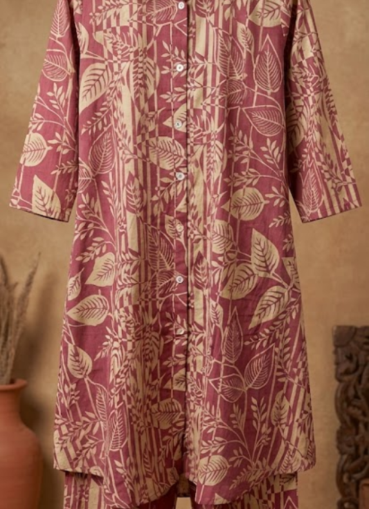 Maroon Hand Block Printed Cotton Kurta Set with Pant