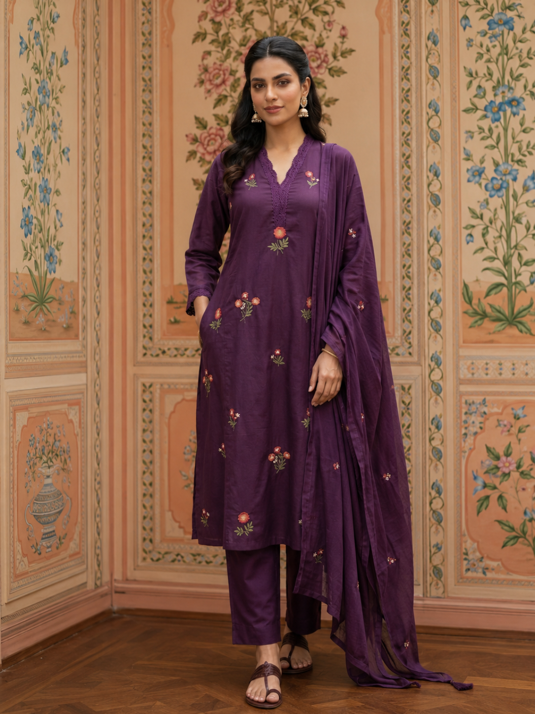 Royal Plum Embroidered Kurta Set