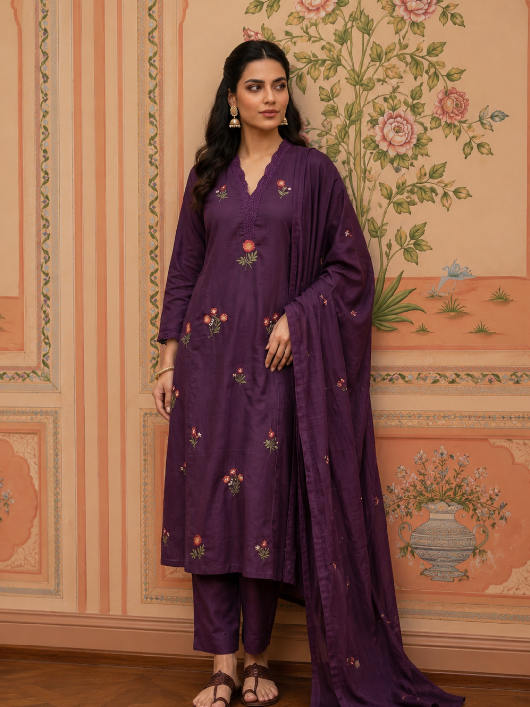 Royal Plum Embroidered Kurta Set