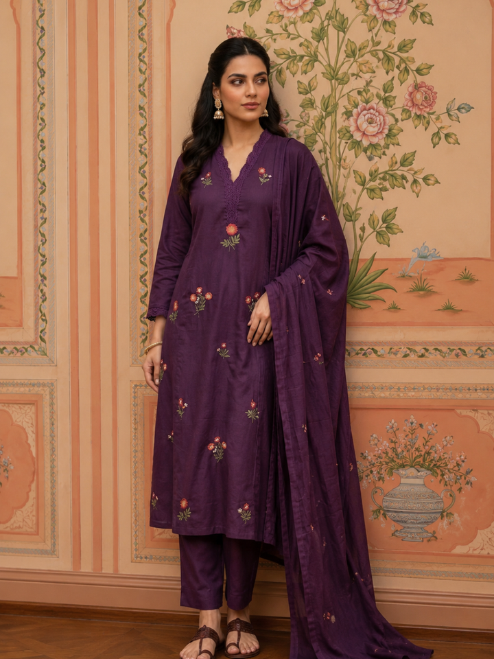 Royal Plum Embroidered Kurta Set
