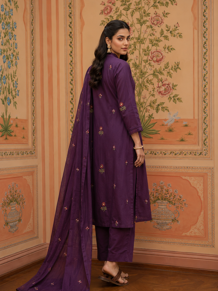 Royal Plum Embroidered Kurta Set