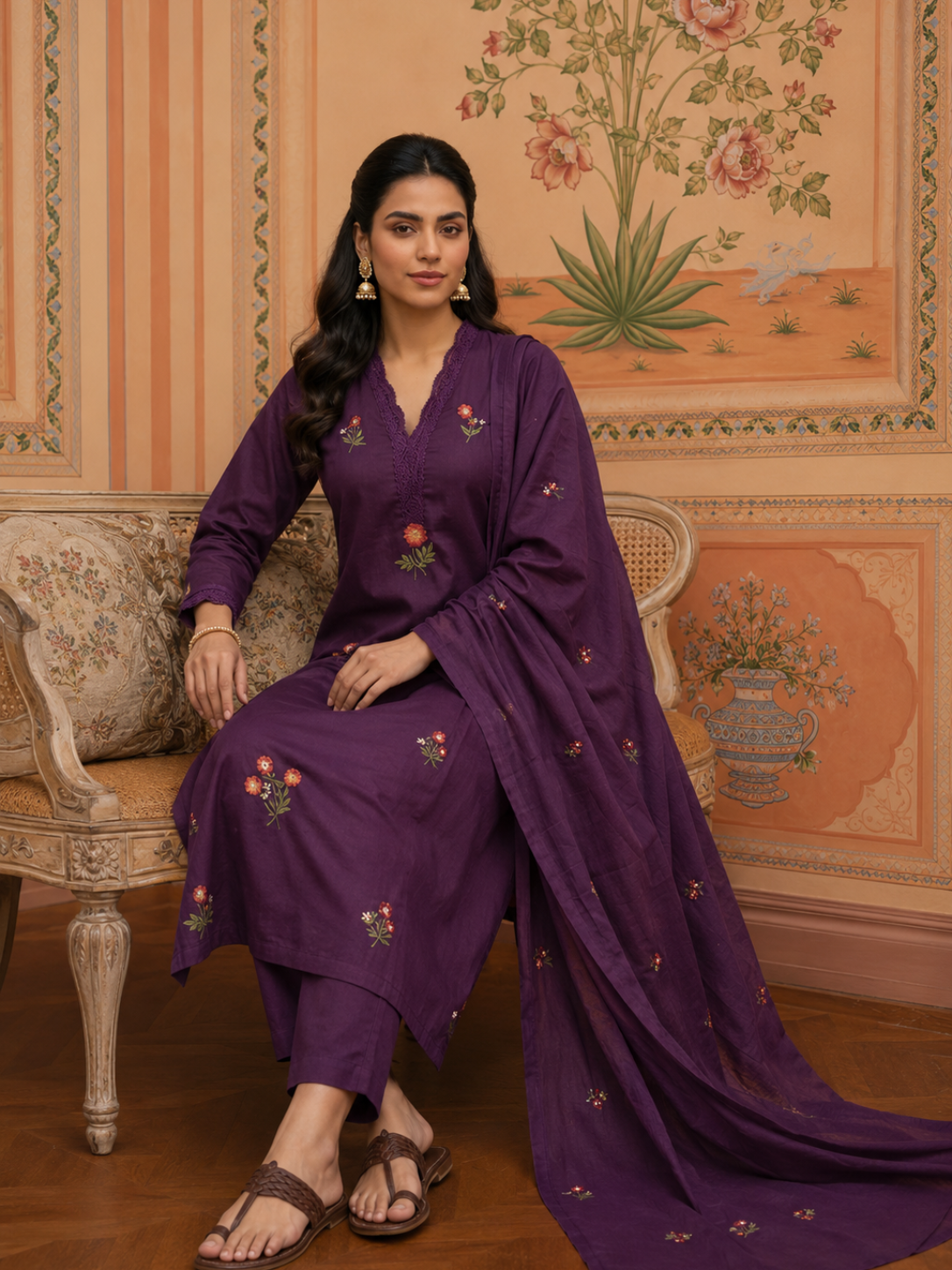 Royal Plum Embroidered Kurta Set