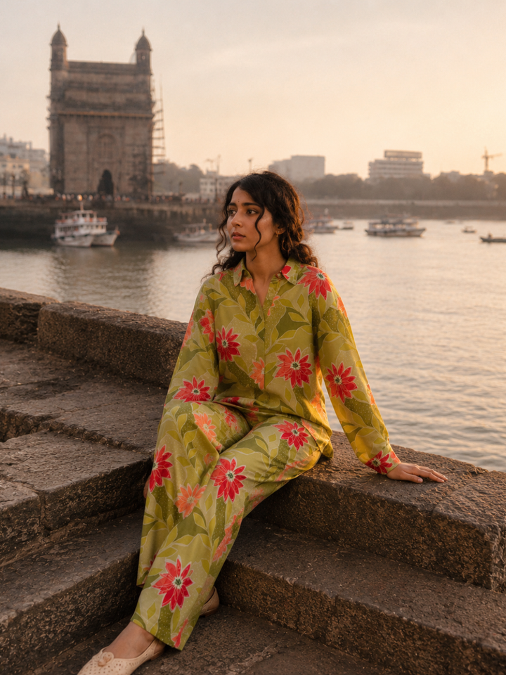 Olive Blossom Printed Co-Ord Set