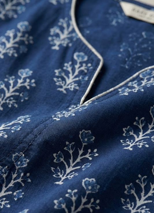 Navy Blue Sleeveless Printed Cotton Kurta