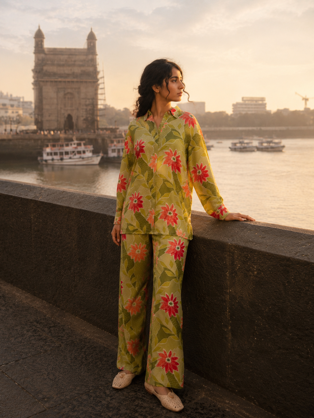 Olive Blossom Printed Co-Ord Set