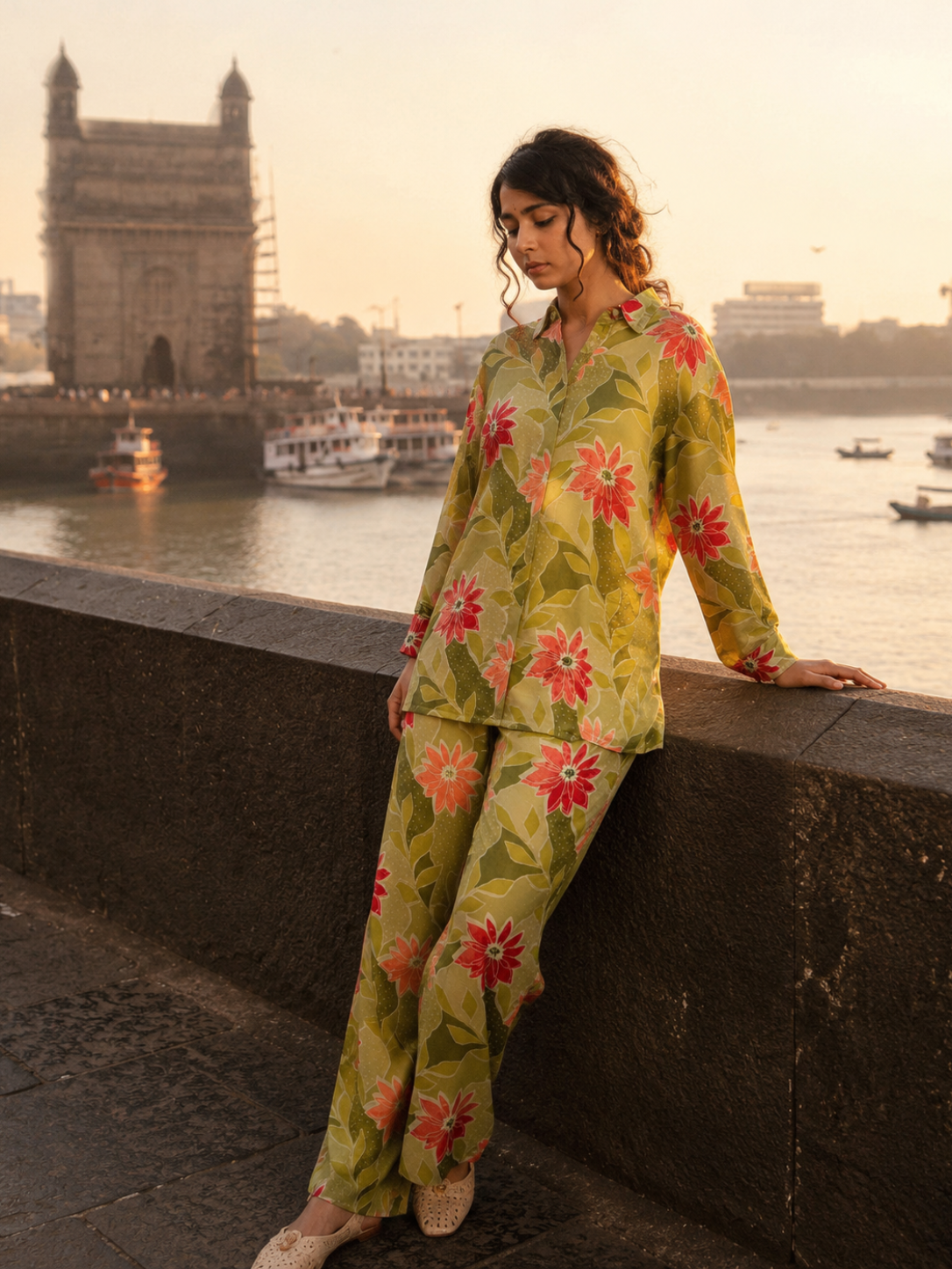Olive Blossom Printed Co-Ord Set