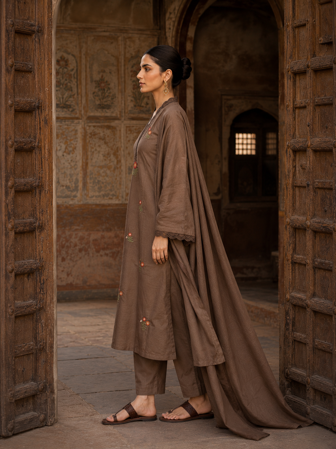 Cocoa Bloom Embroidered Kurta Set