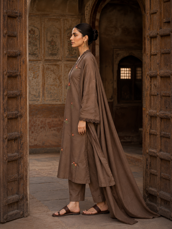 Cocoa Bloom Embroidered Kurta Set
