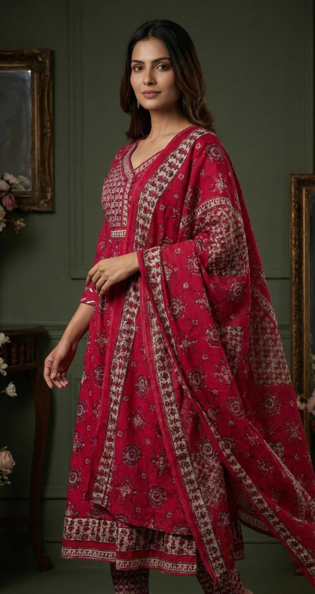 Crimson Heritage Printed Kurta Set with Dupatta