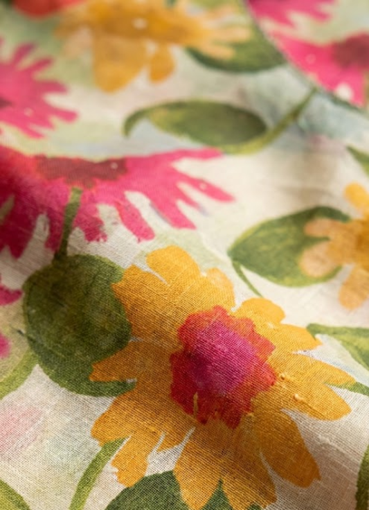 Ivory Floral Printed Cotton Kurta Set with Dupatta