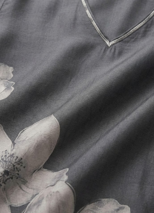 Grey Floral Printed Cotton Kurta Set with Dupatta