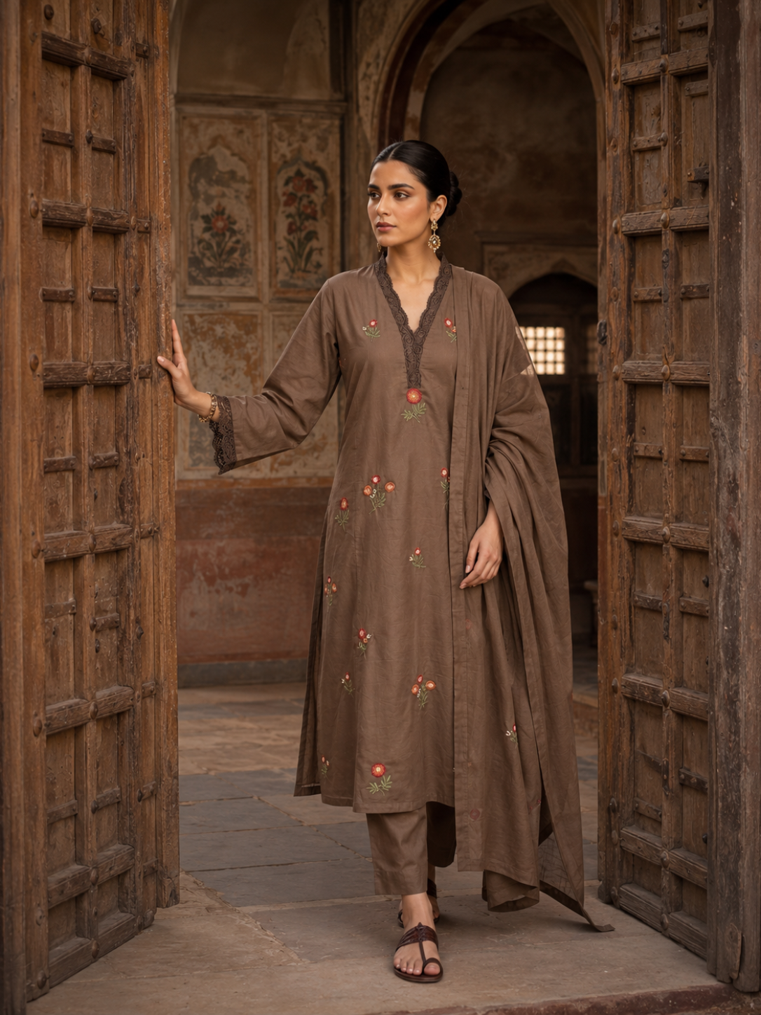 Cocoa Bloom Embroidered Kurta Set