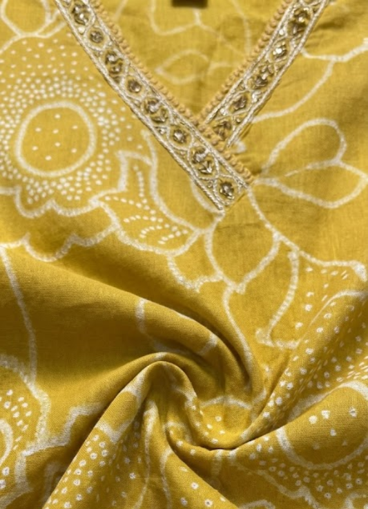 Mustard Yellow Embroidered Cotton Kurta Set with Dupatta