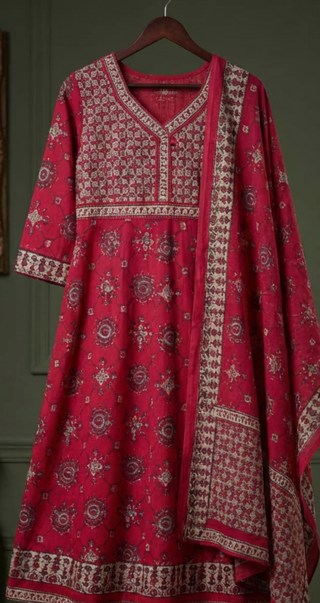 Crimson Heritage Printed Kurta Set with Dupatta