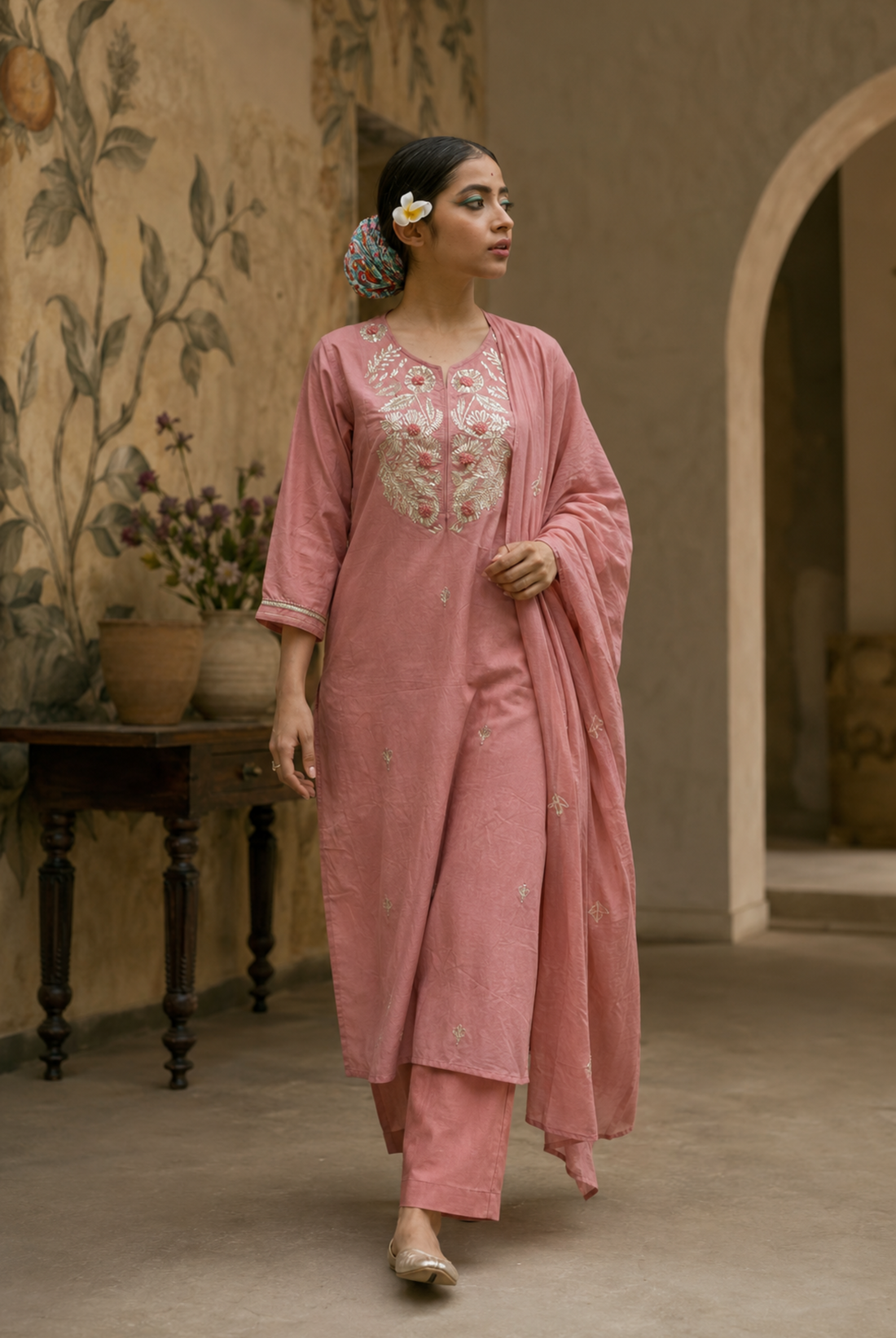 Blush Pearl Embroidered Kurta Set