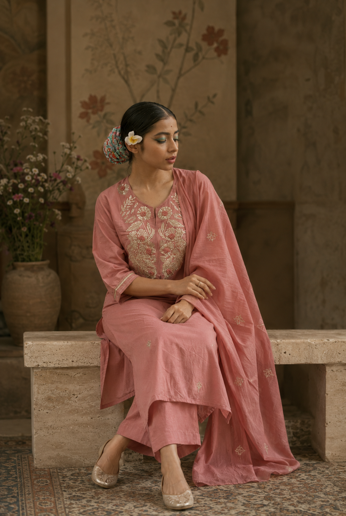 Blush Pearl Embroidered Kurta Set