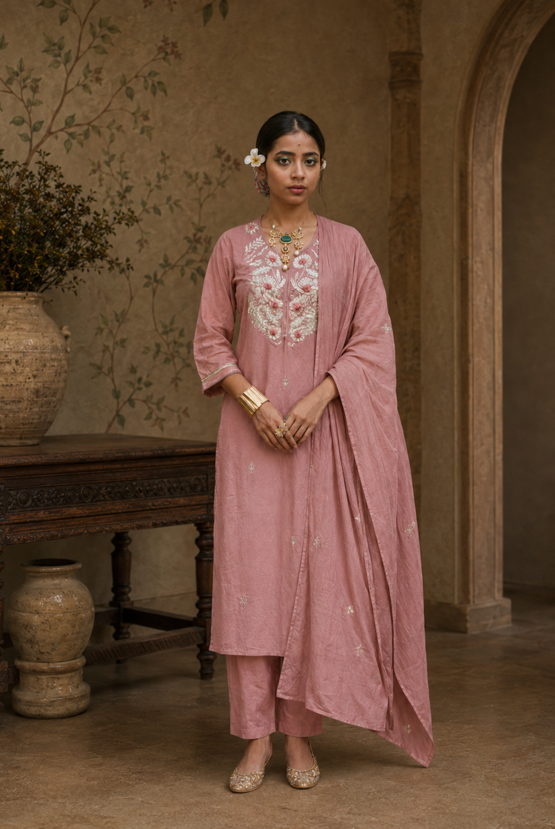 Blush Pearl Embroidered Kurta Set