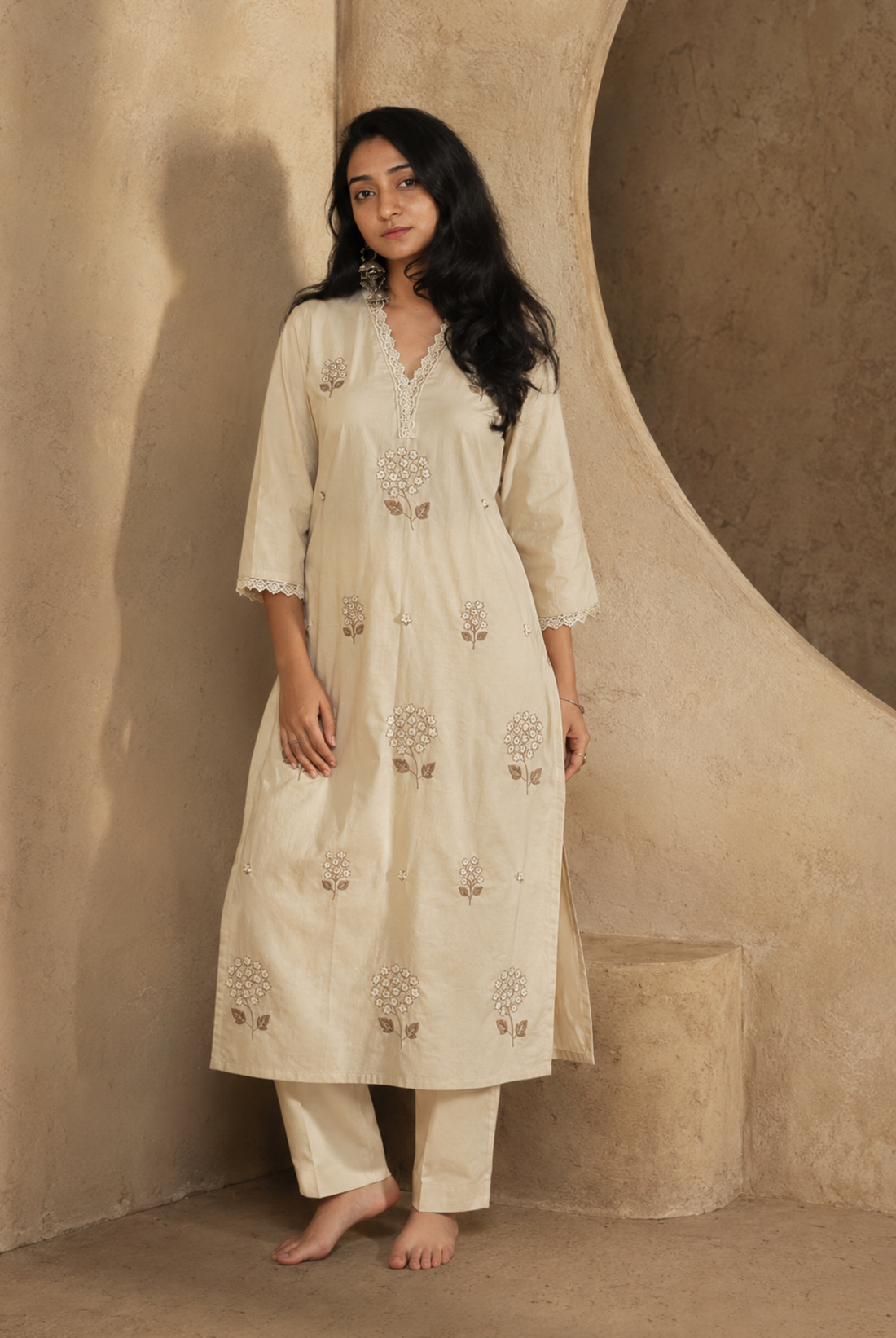 Ivory Bloom Embroidered Office Kurta Set