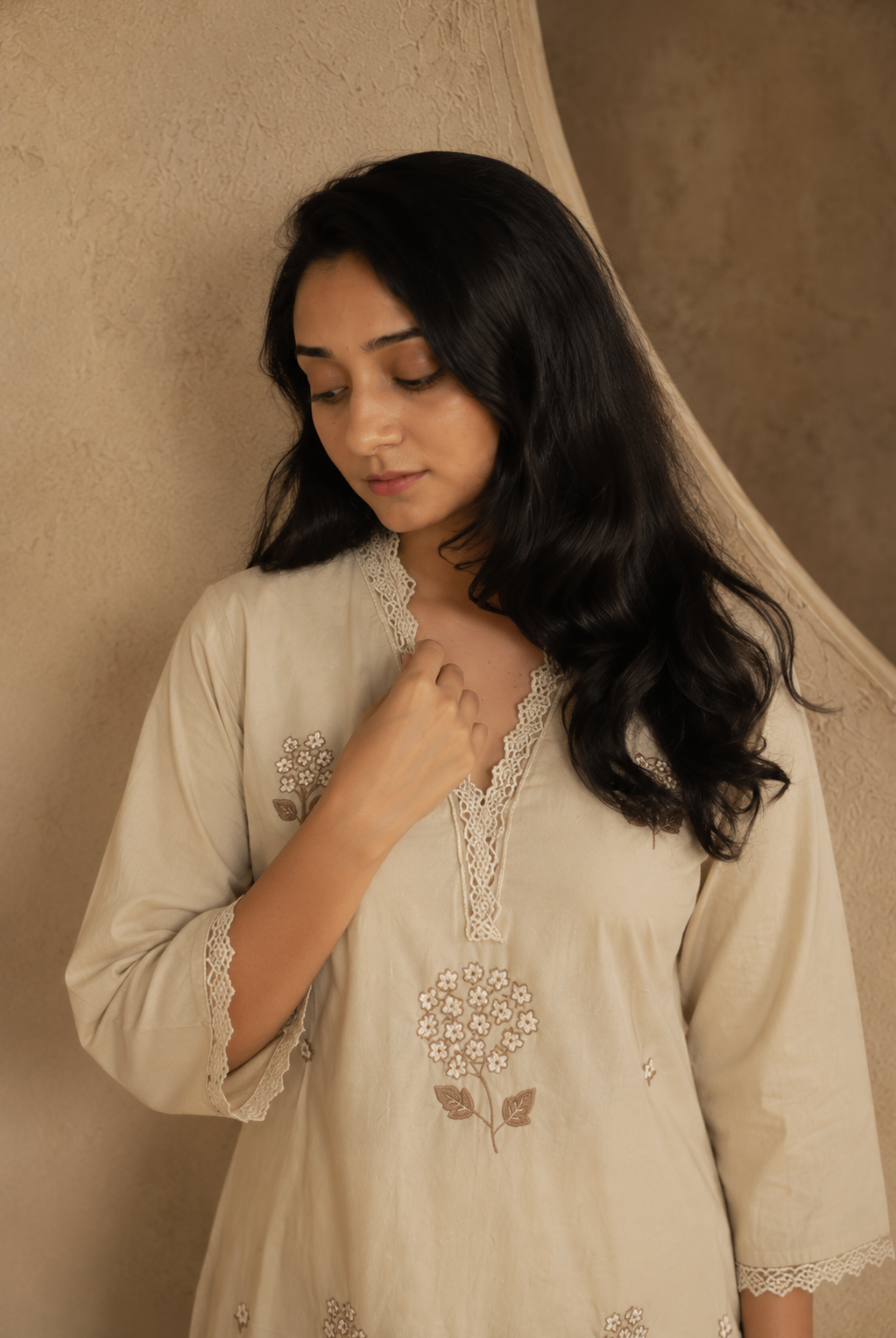 Ivory Bloom Embroidered Office Kurta Set
