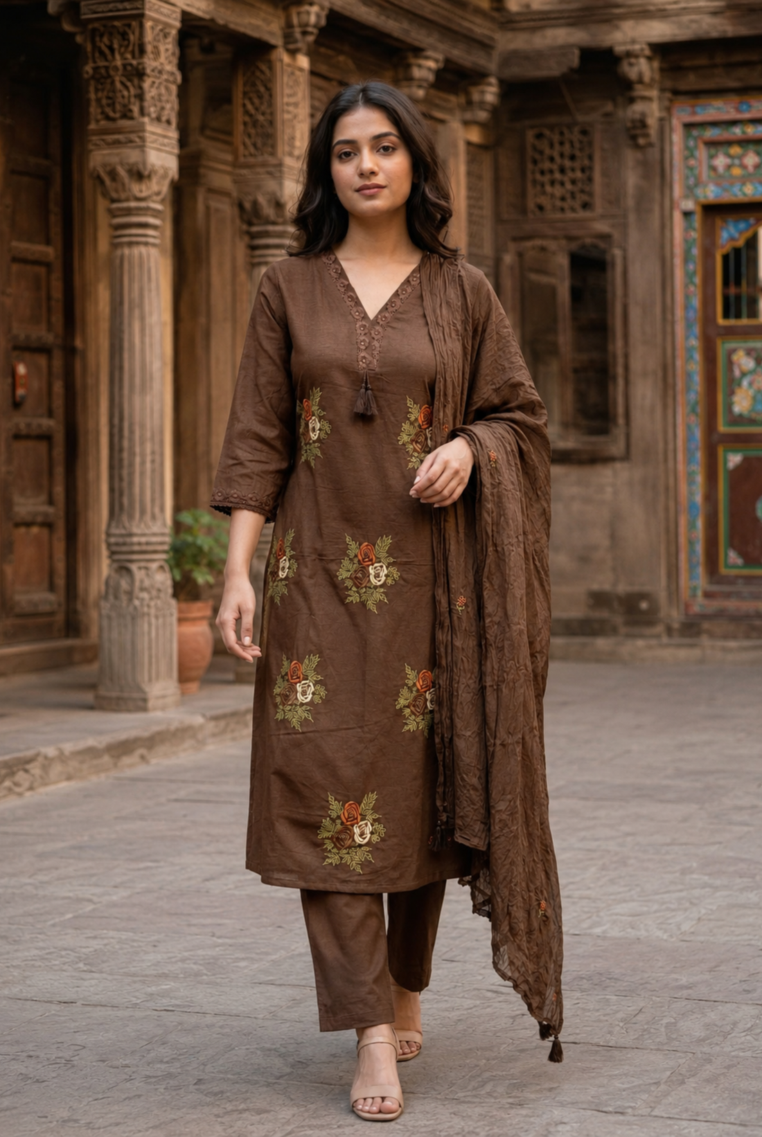 Mocha Grace Embroidered Kurta Set