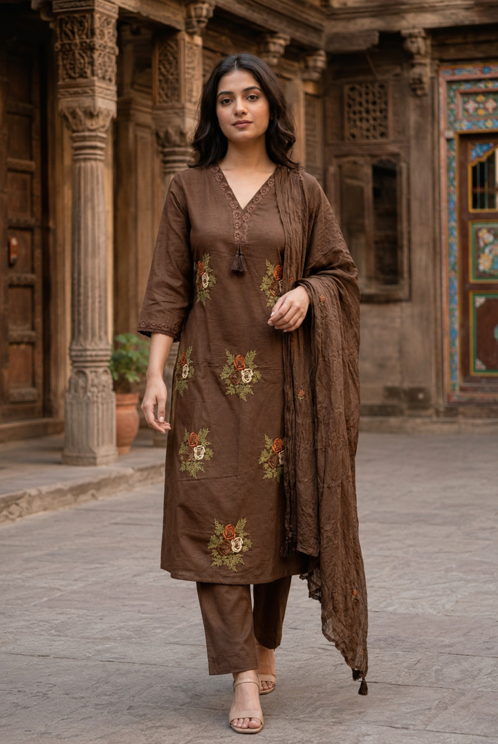 Mocha Grace Embroidered Kurta Set